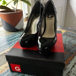 Guess Black Patent Leather Stiletto Platform, Size 7